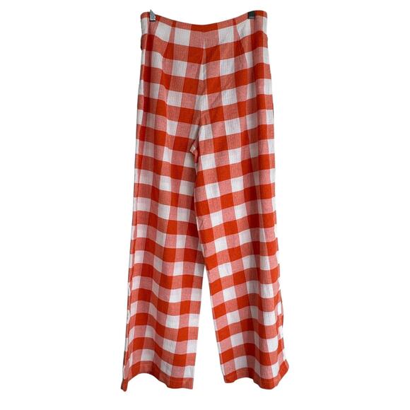 Forever 21 Pants Womens M Orange White Checkered Gingham Plaid Wide Leg Picnic - Picture 4 of 6